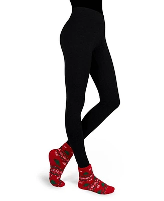 MeMoi Women's Christmas Tree Cozy Sock & Legging Set - Red