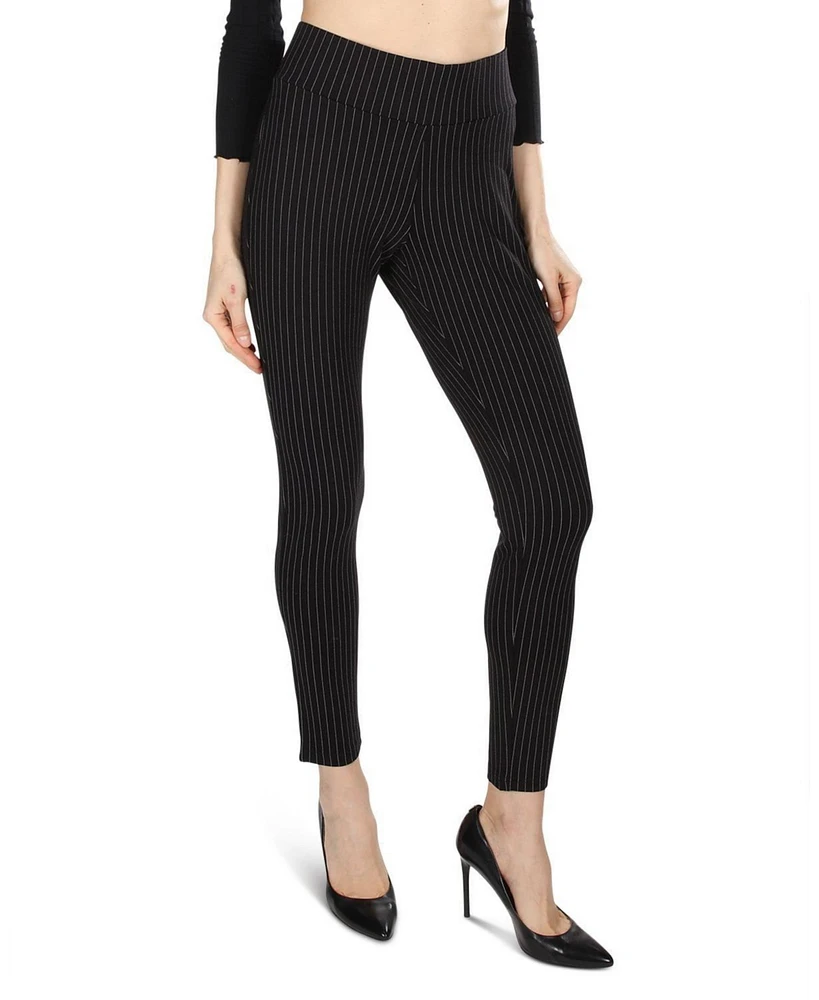 MeMoi Women's Pinstripe High-Waist Straight Leg Shaping Leggings