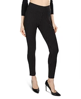 MeMoi Women's Pinstripe High-Waist Straight Leg Shaping Leggings