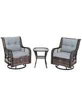 Slickblue 3 Pieces Outdoor Swivel Rocker Set with Small Side Table-Grey