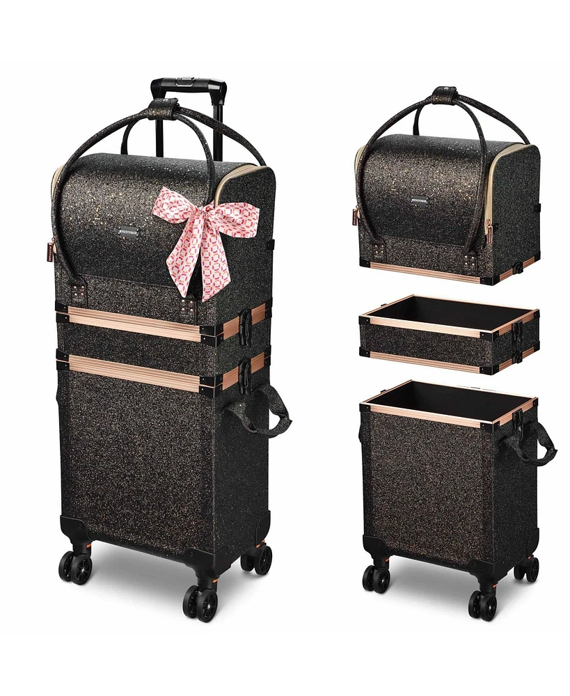 Byootique Rolling Makeup Train Case Lockable Cosmetic Storage Trolley Black