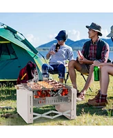 Slickblue Folding Charcoal Bbq Grill with Dishwasher-safe Grill Grids and Charcoal Box-Beige