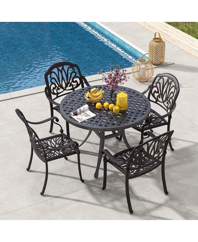 Slickblue 2 Pieces Patio Cast Aluminum Dining Chairs with Armrests-Bronze