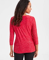 Jm Collection Petite Glitter Jacquard Keyhole Top, Created for Macy's