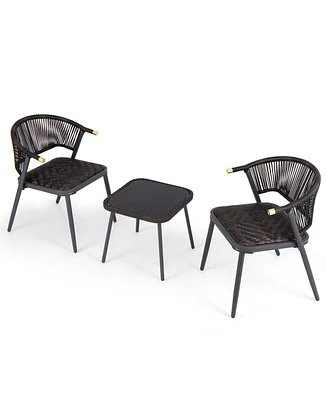 Slickblue 3 Pieces Patio Rattan Furniture Set for Backyard Poolside