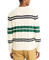 Nautica Men's Long Sleeve Striped Cable Knit Crewneck Sweater