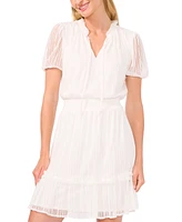 CeCe Women's Short-Sleeve V-Neck Smocked-Waist Dress