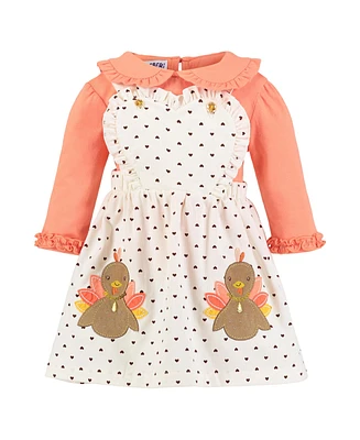 Blueberi Boulevard Baby Girls Ruffled Collar Long Sleeve Top and Polka-Dot Turkey Appliqued Jumper Set