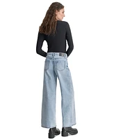 Dkny Jeans Petite Cotton Studded High-Rise Wide-Leg Jeans