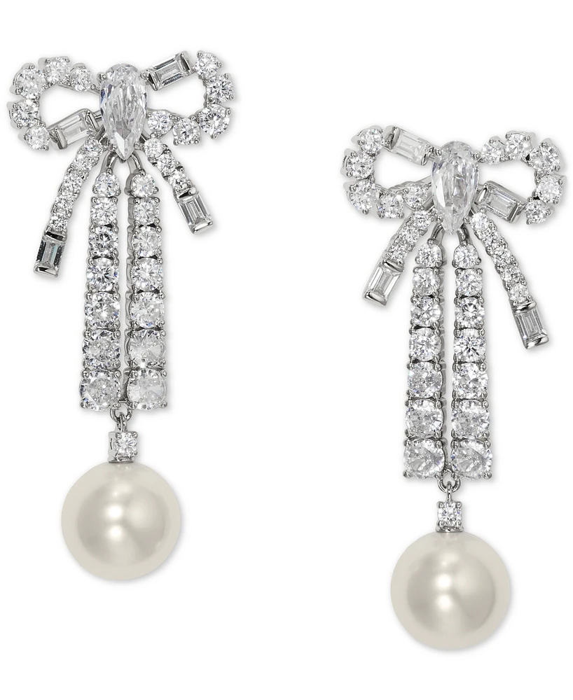 Eliot Danori Rhodium-Plated Cubic Zirconia & Imitation Pearl Linear Drop Earrings, Created for Macy's