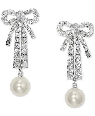 Eliot Danori Rhodium-Plated Cubic Zirconia & Imitation Pearl Linear Drop Earrings, Created for Macy's