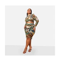 Rebdolls Plus Size Lana Mesh Abstract Print Midi Bodycon Skirt