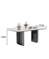 Simplie Fun 12mm Sintered Stone Glass Top Dining Table with Stainless Steel Base