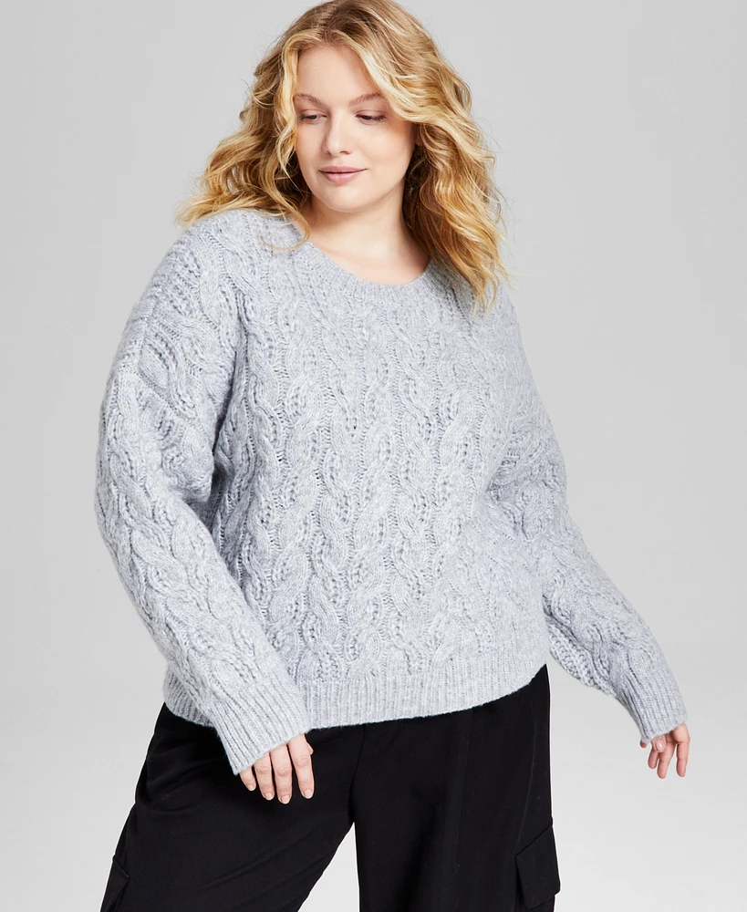 And Now This Trendy Plus Cable-Knit Crewneck Sweater