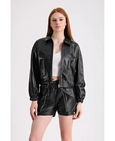 Furniq Uk Women's Leather Jacket, Black