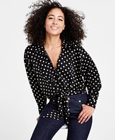 Lucy Paris Women's Rue Dot-Print Tie-Front Blouse - Black