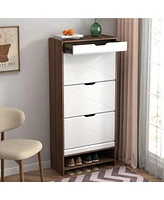 Streamdale Furniture 3-Tier Shoe Cabinet with Flip Doors for Entryway and Bedroom