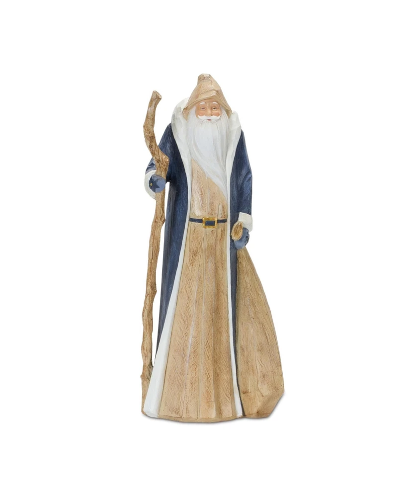 Slickblue Rustic Santa Statue with Staff - Festive Holiday Decor Accent