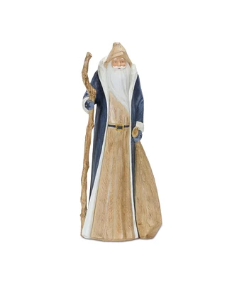 Slickblue Rustic Santa Statue with Staff - Festive Holiday Decor Accent