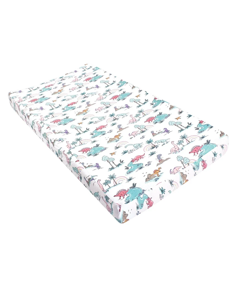 Hudson Baby Infant Girl Changing Pad Cover, Pink Dinosaur Adventures, One Size