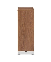 Baxton Studio Shirley Modern and Contemporary "Walnut" Medium Brown Wood 2-Door Shoe Cabinet with Open Shelves