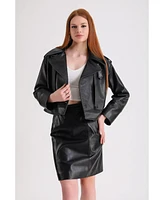 Furniq Uk Women's Leather Jacket, Black
