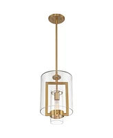 Possini Euro Design Camden Warm Brass Gold Mini Pendant Light 10" Wide Modern Glam Clear Glass Tube Shade Fixture for Dining Room House Foyer Kitchen