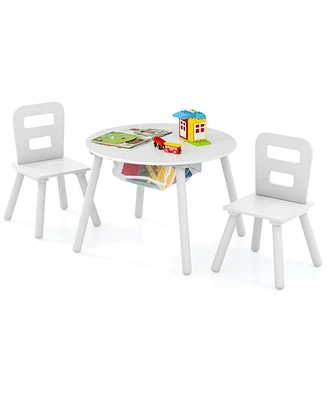 Slickblue Wood Activity Kids Table and Chair Set with Center Mesh Storage for Snack Time Homework