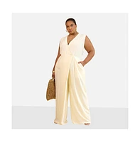 Rebdolls Women's Alia Linen Wrap Overlay Wide Leg Jumpsuit