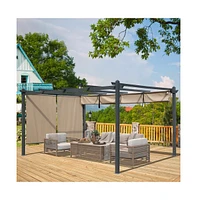 Aoodor 13.8ftx11.9ftx7.7ft Outdoor Pergola Aluminum Patio with Adjustable Sun Shade Cover and Retractable Canopy