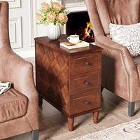 Tribesigns Solid Wood End Table, Fully Assembled Narrow Side Table with Drawers, Pre-Assembled Nightstand Slim Bedside Table for Small Spaces
