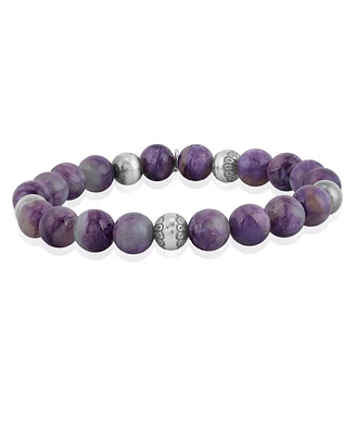 American West Jewelry Sterling Silver Charoite Gemstone Stretch Bracelet, Size Small - Medium