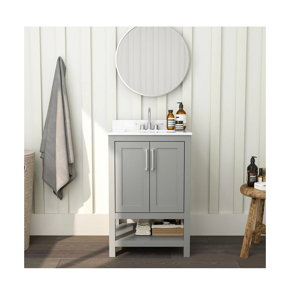 Merrick Lane Vigo Bathroom Vanity With Ceramic Sink, Carrara Marble Finish Countertop