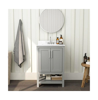 Merrick Lane Vigo Bathroom Vanity With Ceramic Sink, Carrara Marble Finish Countertop