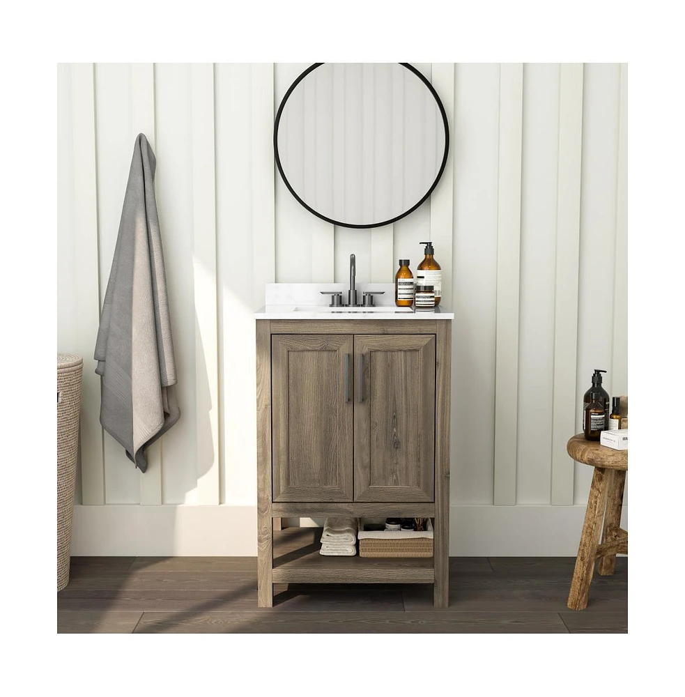 Merrick Lane Vigo Bathroom Vanity With Ceramic Sink, Carrara Marble Finish Countertop