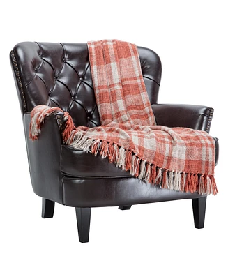 Chanasya Premium Farmhouse Pattern Plaid Throw Blanket Lightweight Knit Textured Woven Decorative Blanket for Couch Bed Living Room Blanket with Tasse