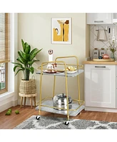 Sugift 2-tier Kitchen Rolling Cart with Steel Frame and Lockable Casters