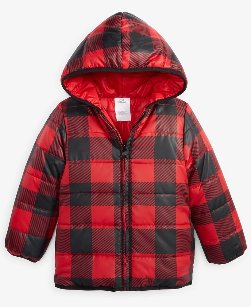 Epic Threads Toddler Boys Buffalo Plaid Reversible Puffer Jacket, Created for Macy's