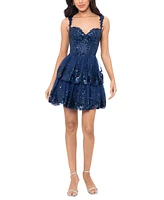 Blondie Nites Women's Ruffled Sequined Corset-Bodice Dress