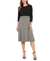 London Times Women's Mixed Media Houndstooth Dress