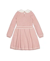 Hope & Henry Toddler Girls Organic Long Sleeve Cable Knit Peter Pan Collar Sweater Dress