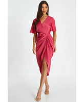 Quiz Women's Satin Ruched Detail Midi Wrap Dress