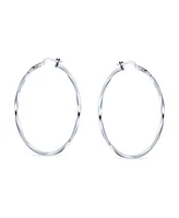 Bling Jewelry Timeless Wire Rope Cable Lightweight Twist Hoop Earrings For Women Sterling Silver 1.75 Inch Diameter