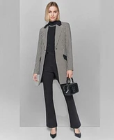 Karl Lagerfeld Paris Womens Pull On Ponte Knit Pants Embellished Sleeveless Top Checkered One Button Blazer