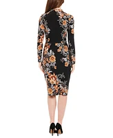 London Times Women's Mock-Turtleneck Floral Sheath Dress