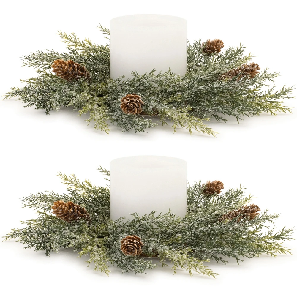 Slickblue Icy Pine Candle Ring (Set of 2) 10"D Plastic (Fits a 4" Candle)