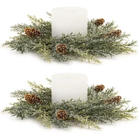 Slickblue Icy Pine Candle Ring (Set of 2) 10"D Plastic (Fits a 4" Candle)