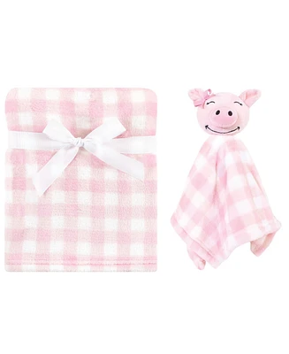 Hudson Baby Infant Girl Plush Blanket with Security Blanket, Pig, One Size