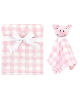 Hudson Baby Infant Girl Plush Blanket with Security Blanket, Pig, One Size