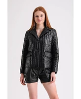 Women's Leather Blazer, Black